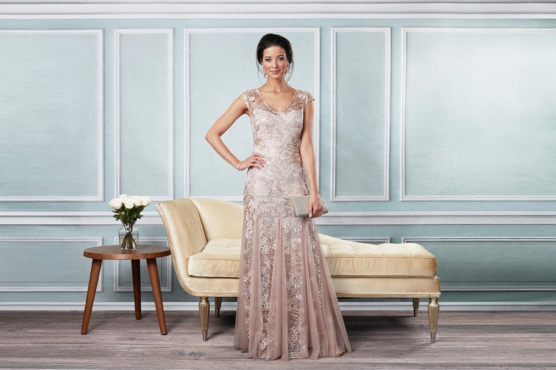 Alex Evenings Women's Long Fit and Flare Mother of The Bride Dress with Godet Detail (Petite and Regular Sizes), Rose Gold, 18 - Image 3